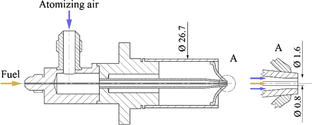 Cross-section of an atomizer (with dimensions in mm).
